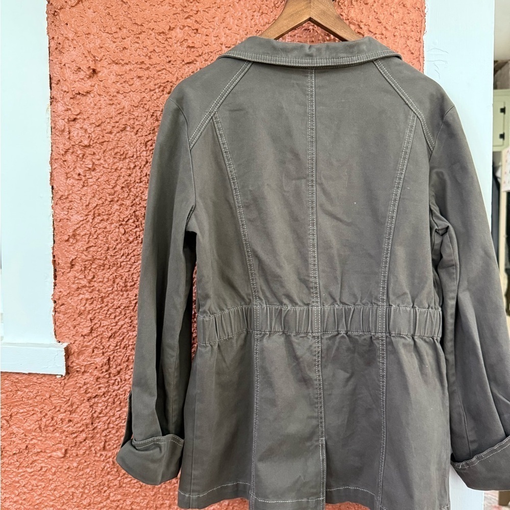 DKNY Womens Cargo Khaki Trench Jacket Longsleeve Utility Button Coat Size Medium - Picture 3 of 5
